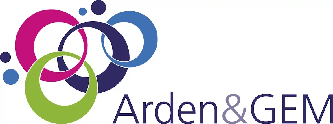 Arden&GEM logo with overlapping colorful circles and modern text